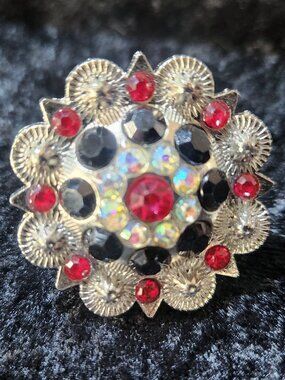 SCARF SLIDE Concho w RED & Black stones SILVE NEW by Ornaments Collection
